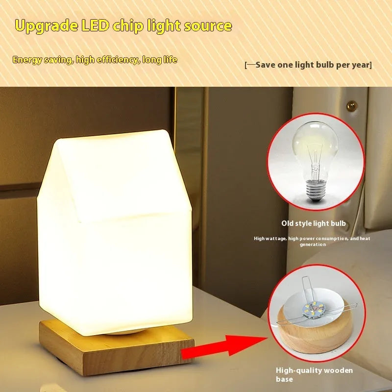 White Nordic solid wood USB table lamp in geometric flower shape with touch dimming control