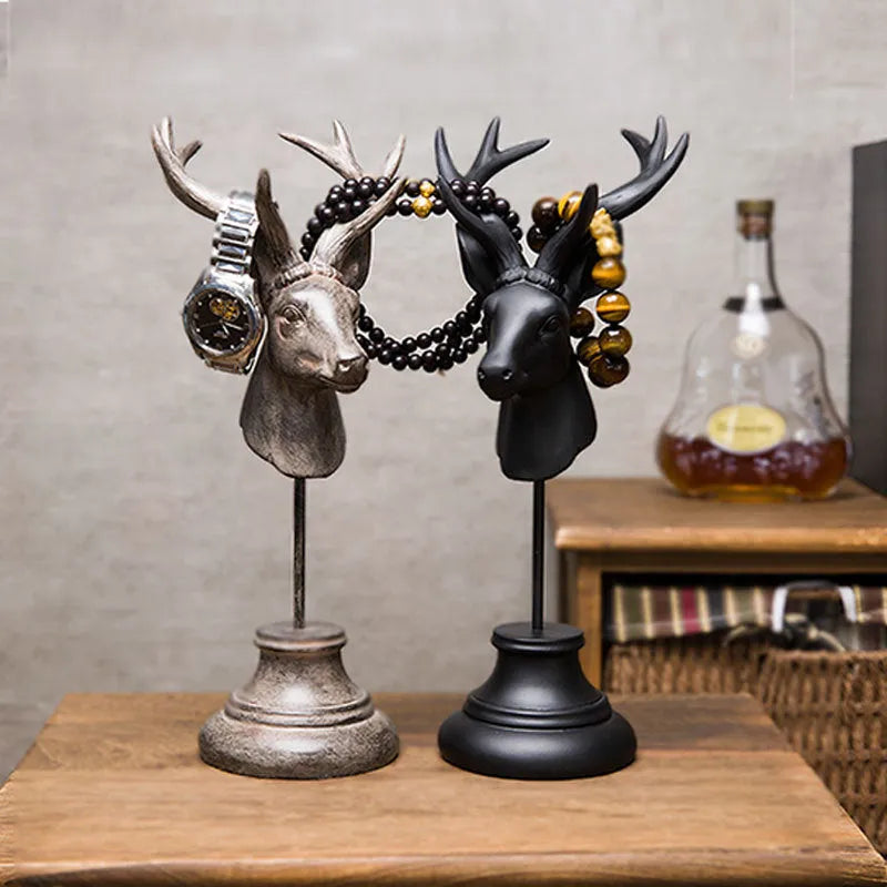 Natural resin animal sculpture home decoration in black, white, or wood colour, 32cm tall