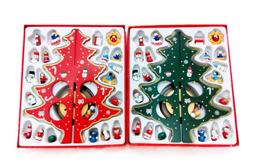 Hand-painted wooden Christmas tree decoration in traditional red and green colours