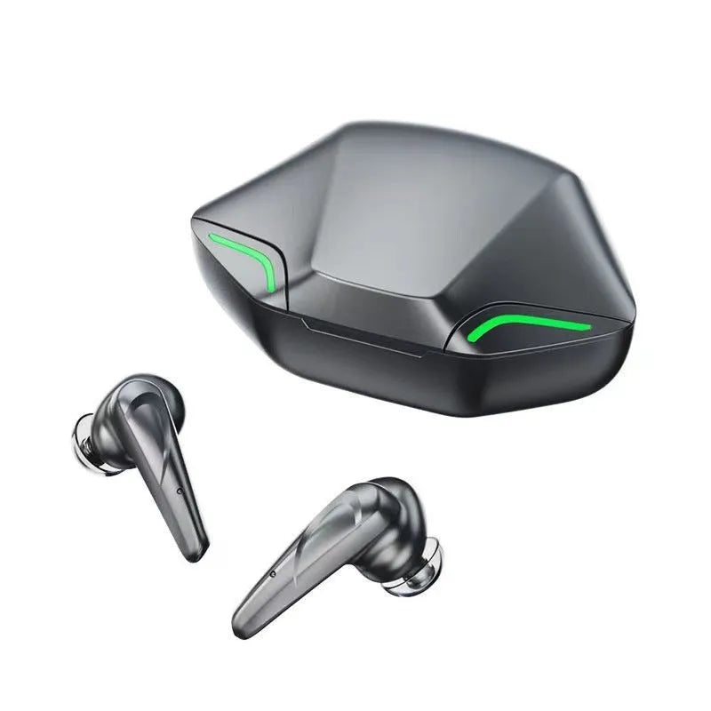 Wireless Bluetooth gaming headset with compact earbuds and charging case in multiple colour options