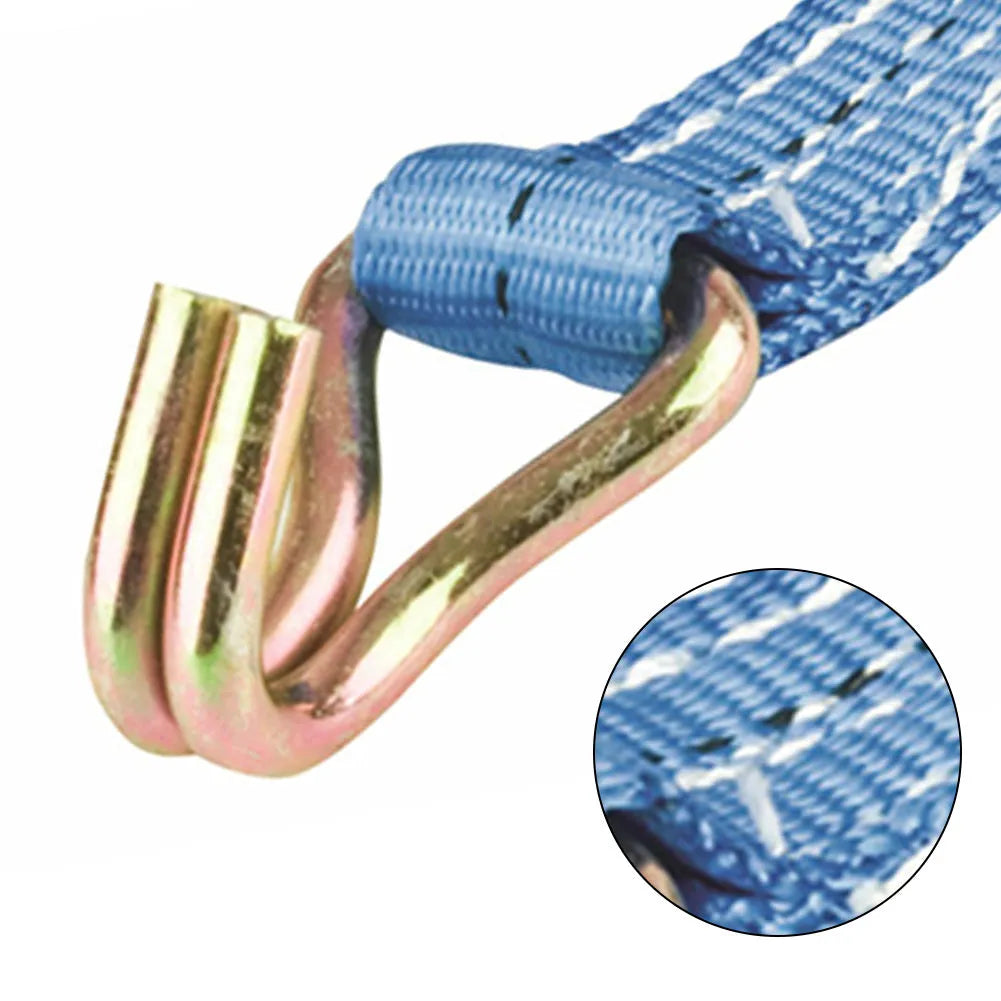 Steel ratchet tensioner furniture fastening strap with triangle double hooks and polyester webbing