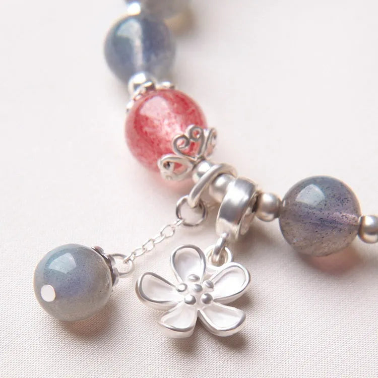 Women's 7.5mm grey moonlight crystal bracelet with zodiac modelling and 925 silver components