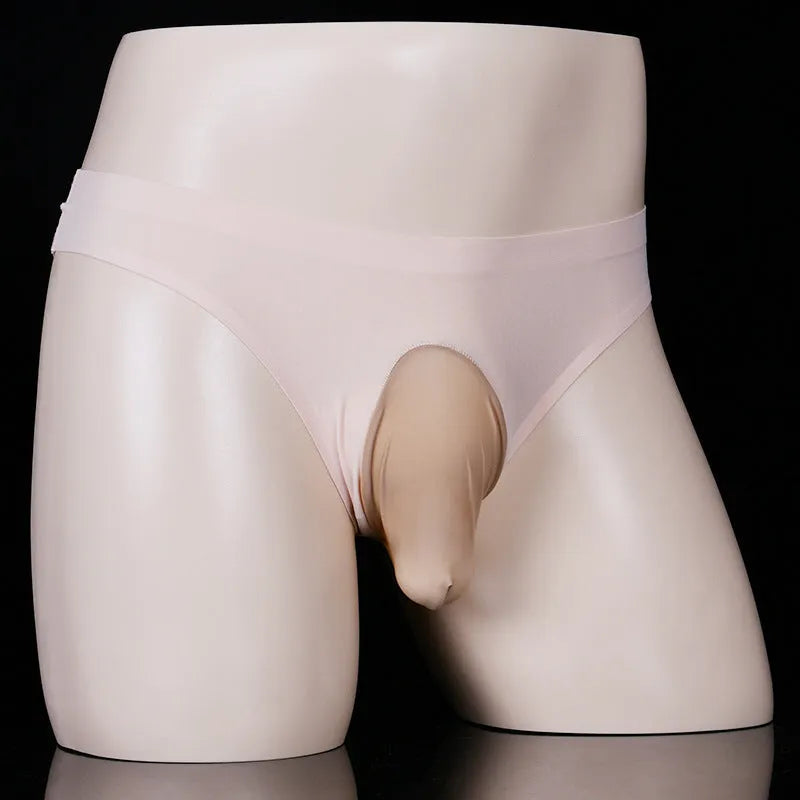Men's ice silk underwear briefs in black showing low waist and T-back design.