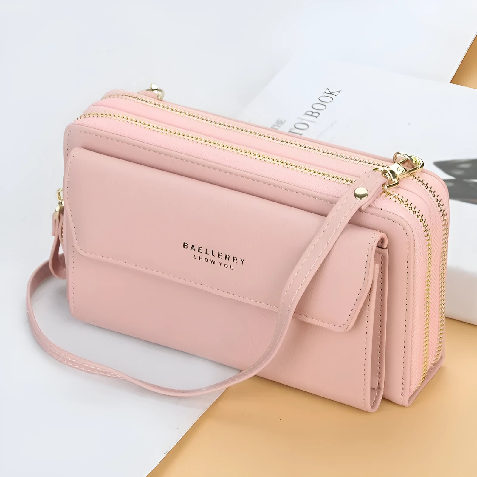 Ladies long wallet with double zipper in soft PU leather, available in six colours