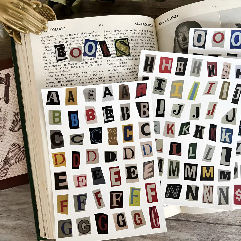 Five colour groups of English letters and numbers label stickers with weekday words for material decoration
