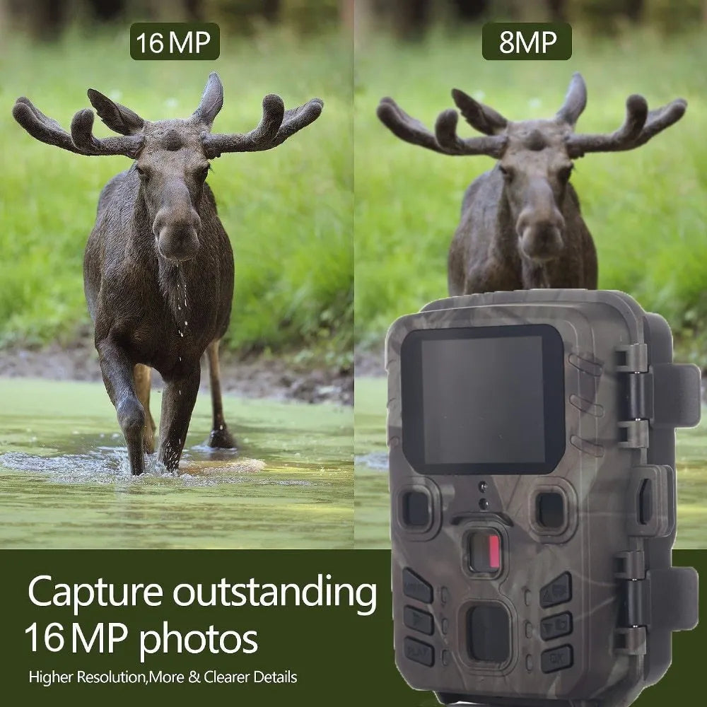 Black plastic infrared night vision monitoring device with 12 megapixel sensor and TF card slot