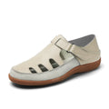 Plus size women's flat heel sandals with hollow breathable design in white, red, or blue colours