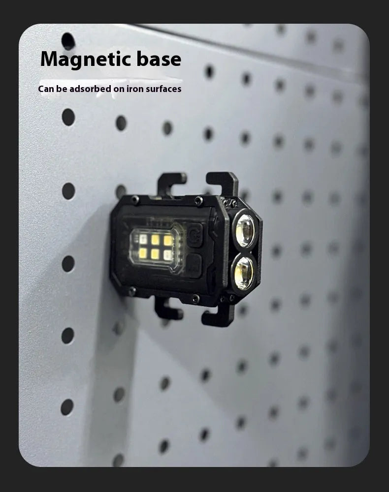 Portable tactical mini warning flashlight with USB charging cable attached for backpack mounting