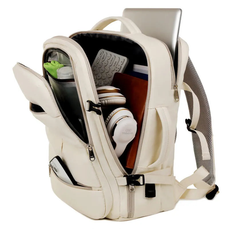 Waterproof oxford cloth backpack for a 15.6 inch laptop, shown in grey colour with multiple zippered pockets.
