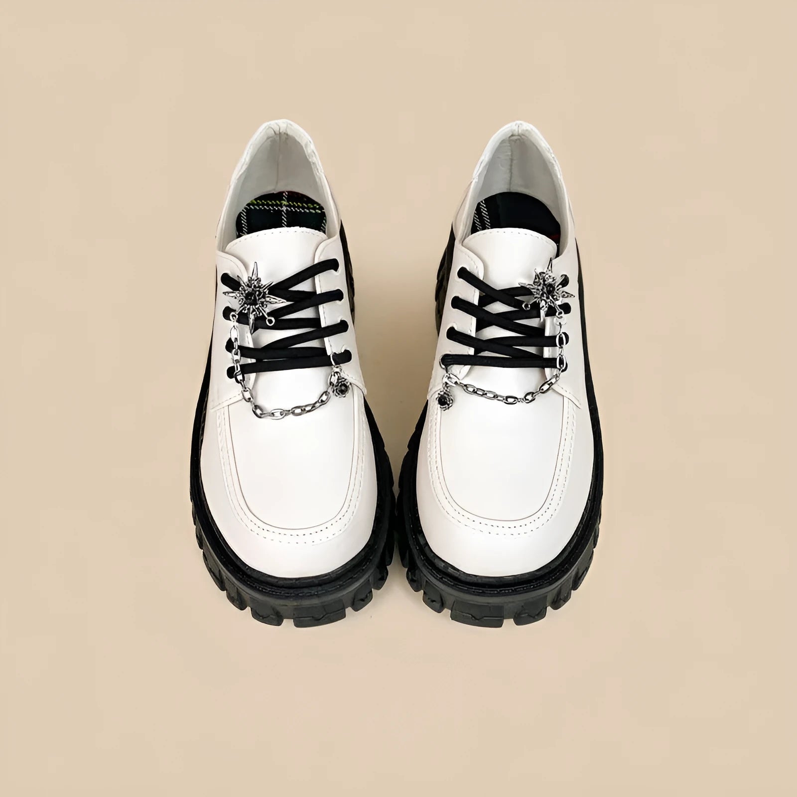 Women's preppy jk style loafers in Duke Asterism colour with metal cross shoulder straps and round toe
