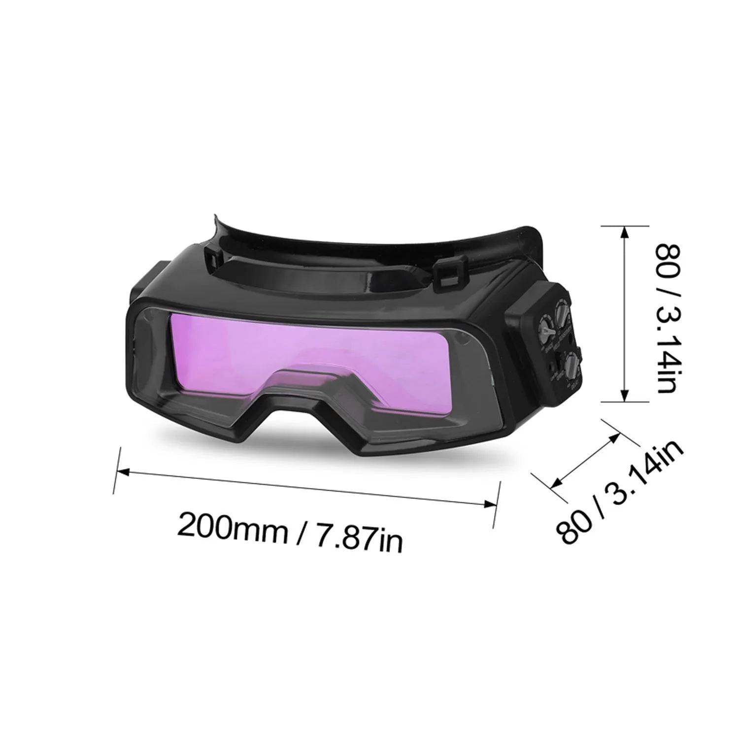 Black automatic darkening welding mask with large viewing window and dual arc sensors