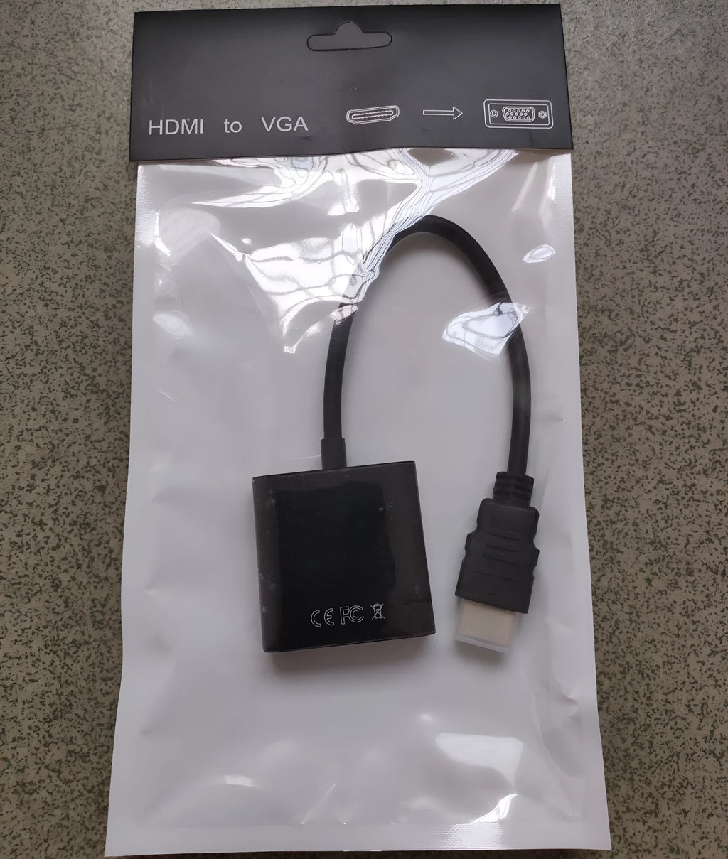 HDMI to VGA adapter cable with 0.3 metre black copper wire and connectors