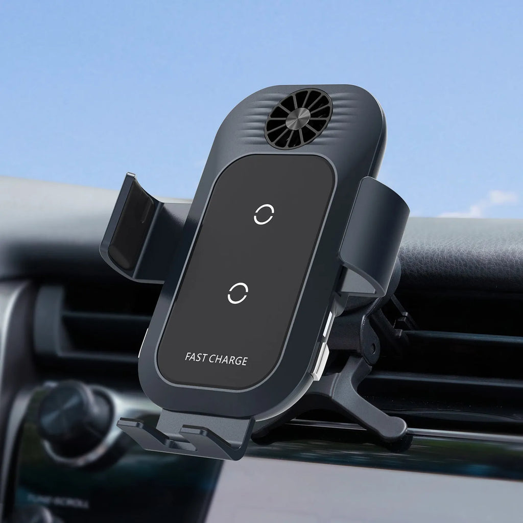 C35 colour car wireless charger phone holder with suction cup air vent mount and dual charging coils
