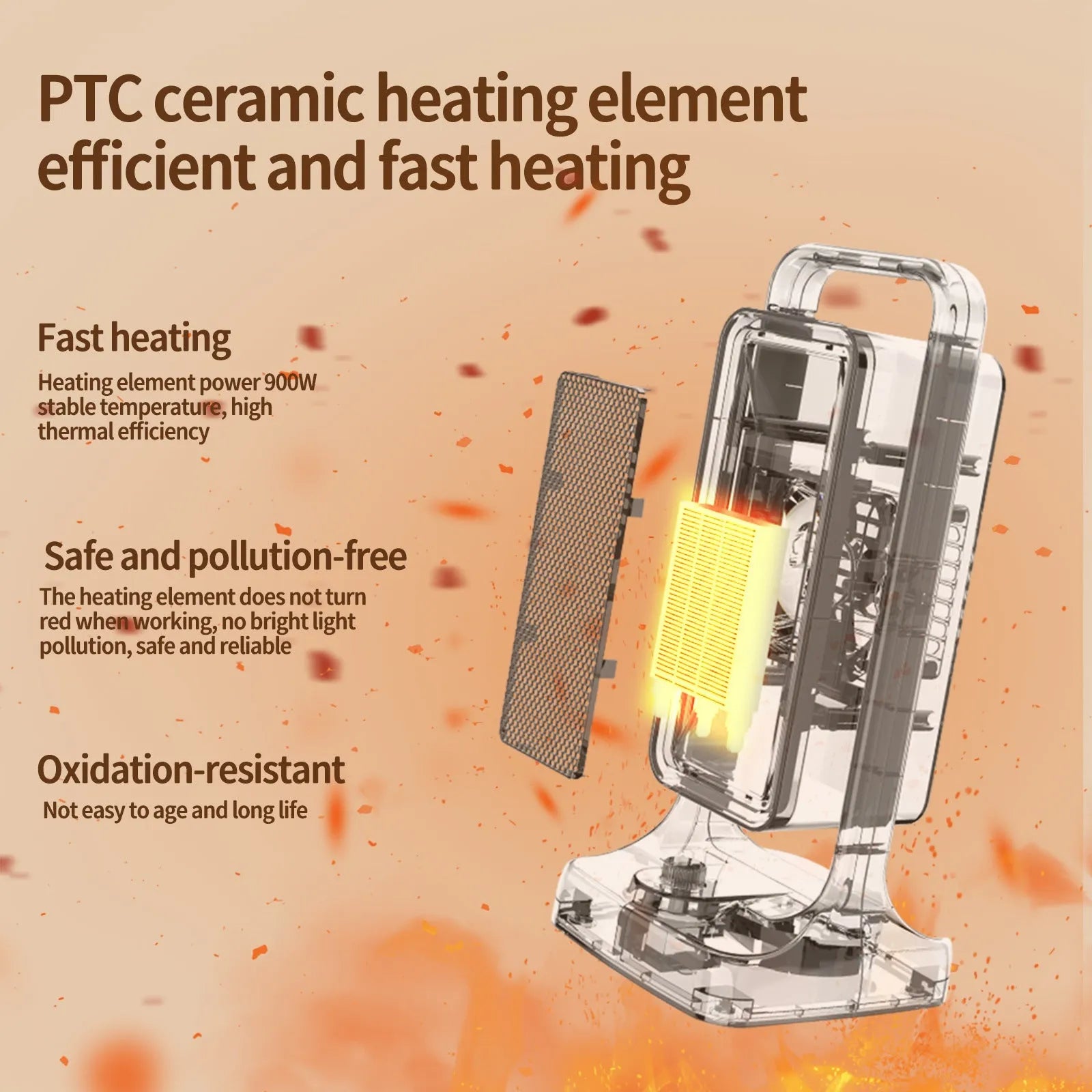 Black desktop PTC ceramic air heater with compact design and control knob