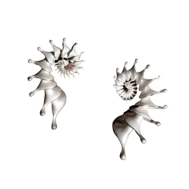 Alloy conch stud earrings with exaggerated three-dimensional matte design and electroplated finish