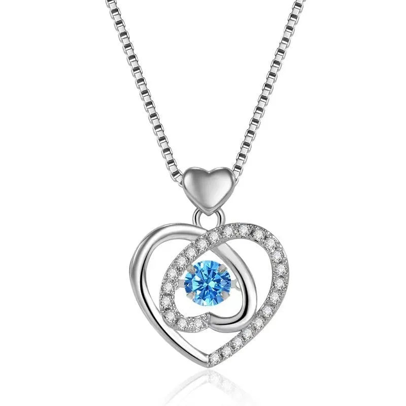 Blue heart necklace and bracelet set with geometric pendant and gemstone accents on copper jewellery