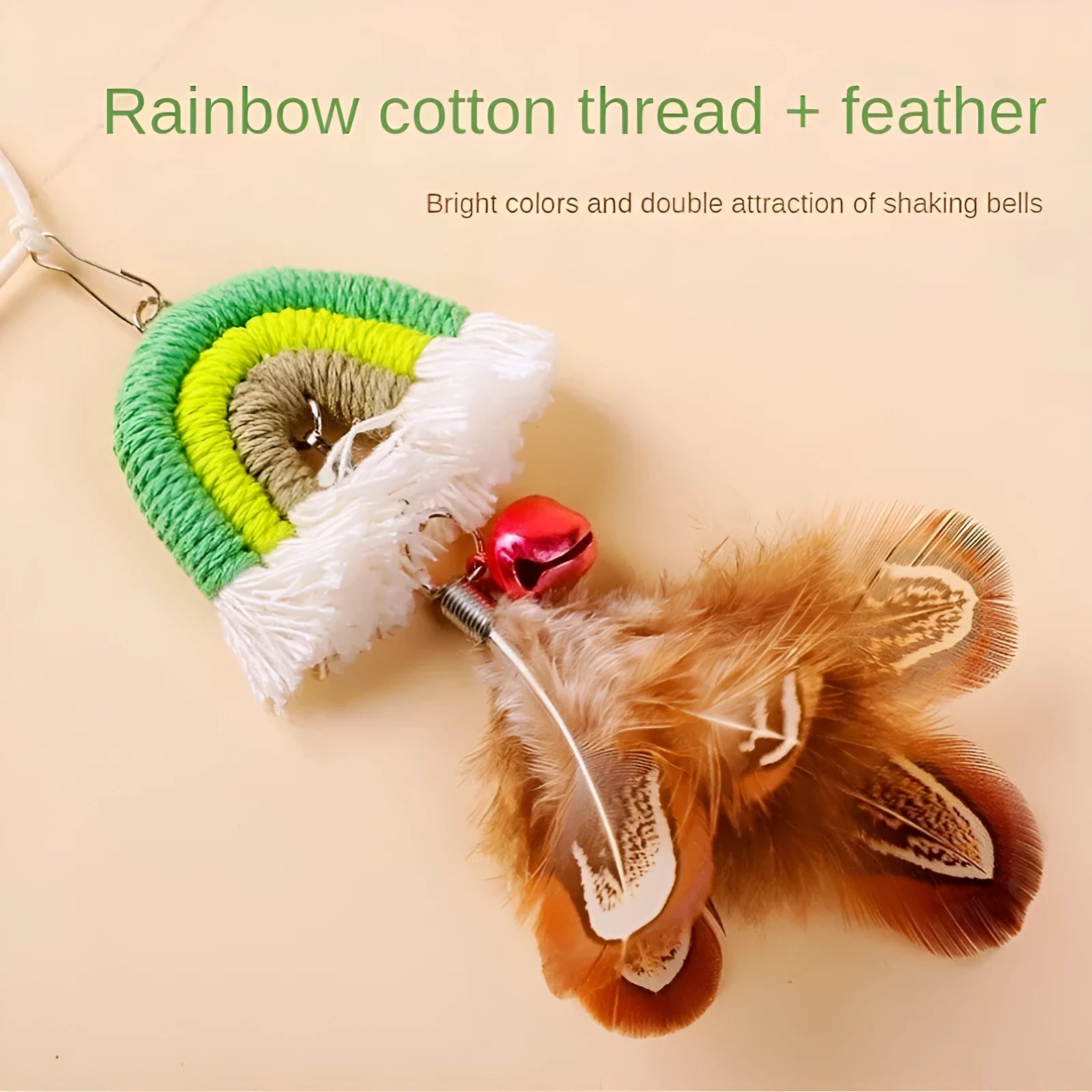 Feather cat rope door swing toy with elastic cord and sticky buckle clamp in multiple colours