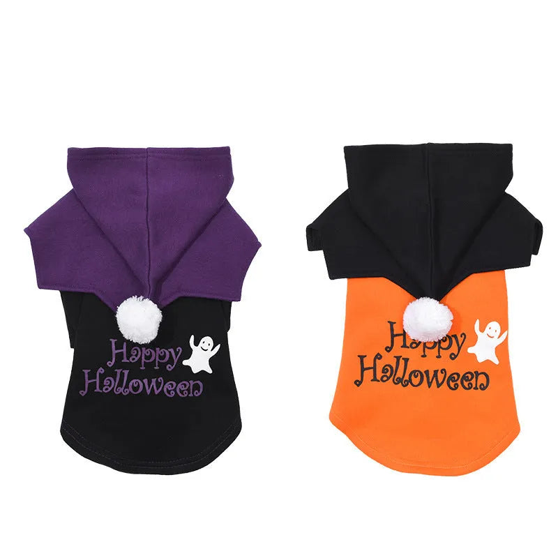 Black and orange Halloween pumpkin two-piece dog sweater and shawl costume