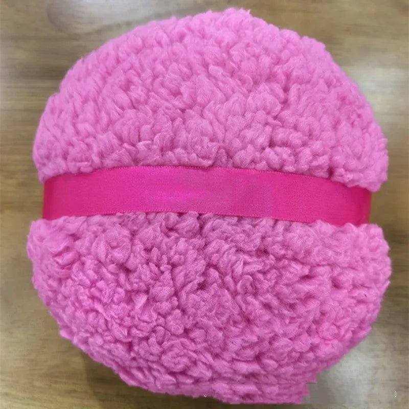 Oversized rectangular plush powder puff in pink, white, and skin colour options