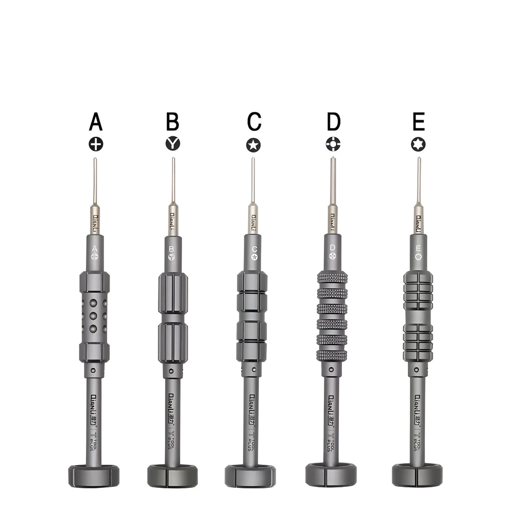 Precision screwdriver with grenade-shaped aluminium handle and multiple bits for iPhone repair