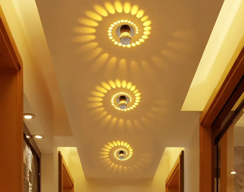 Silver LED wall light with colourful slow change, 3W, aviation-grade aluminium body, for indoor ceiling or wall mounting.