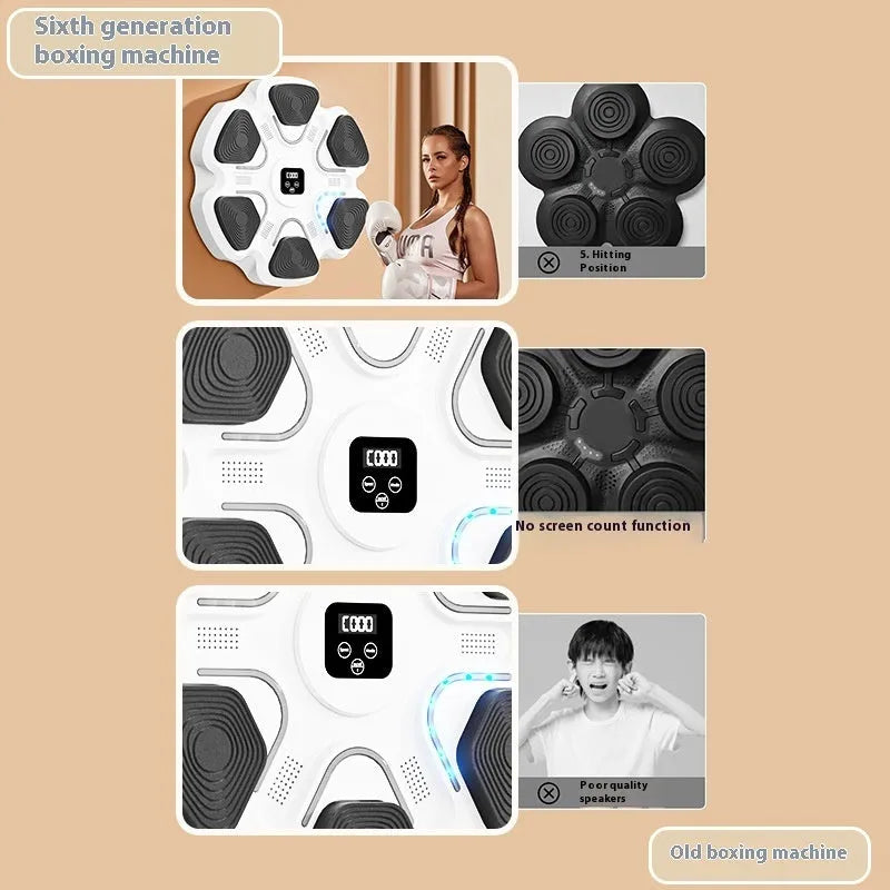 Wall-mounted electronic boxing target with black and white smart focus gloves for adults and children.