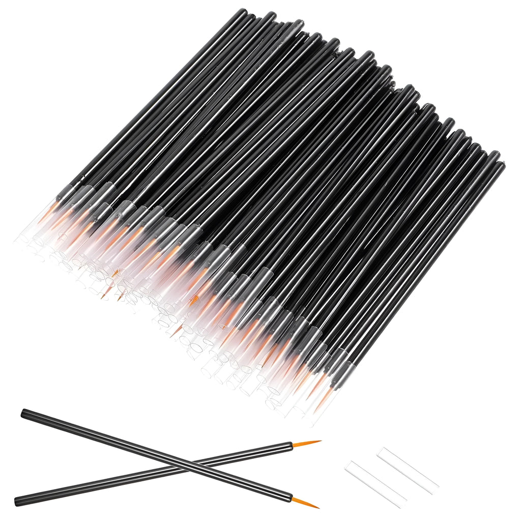 Pack of one hundred black disposable eyeliner brushes with fine pointed tips and protective plastic sleeves.