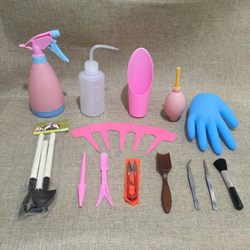 14-piece succulent gardening tool set with watering can mini shovel rake and tweezers on white background