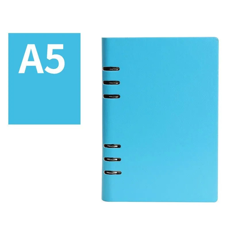 Loose-leaf notebook with imitation leather cover in red blue black brown seaweed green colours