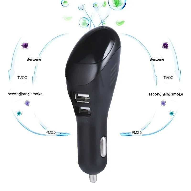 White car USB charger and negative ion air purifier unit for vehicle cigarette lighter socket