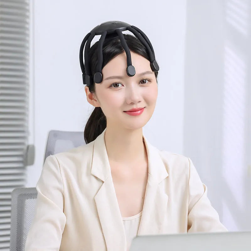 USB electric head massager with multiple silicone claws in black, white, and upgrade versions