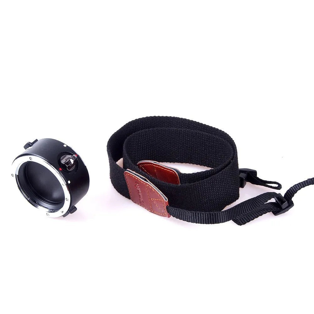 Camera lens flipper holder for Canon Nikon Sony E-Mount with aluminium body and shoulder strap