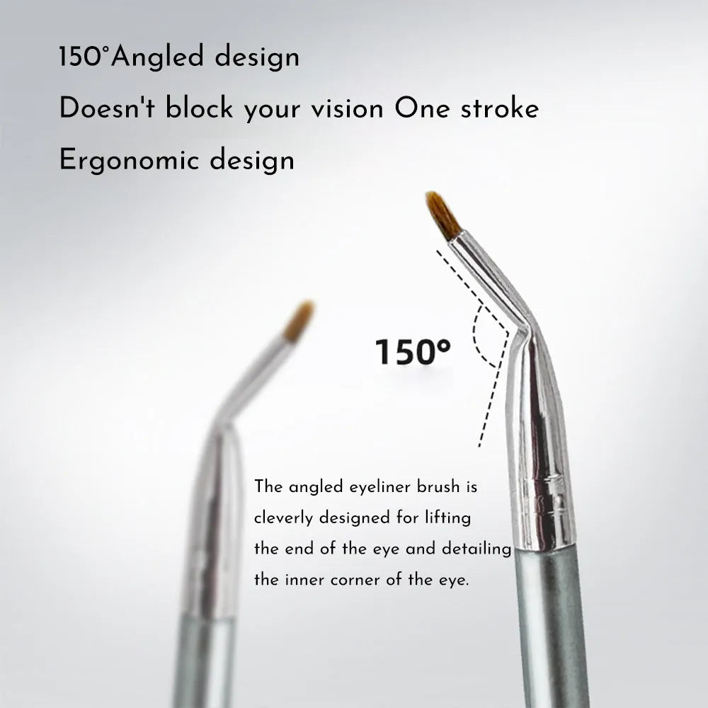 Bend head eyeliner brush for fine detail eye makeup and under eye concealer application