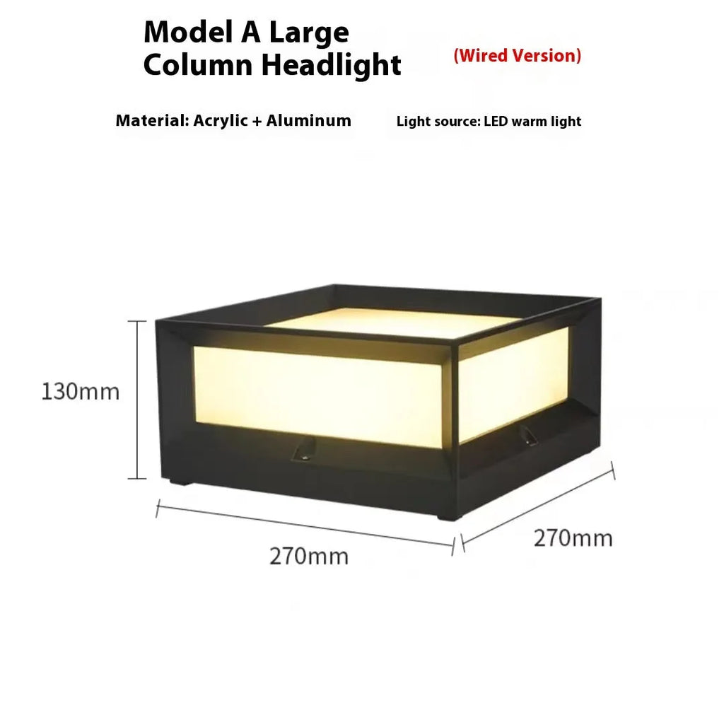 White aluminium solar-powered LED outdoor column light for wall or garden mounting.