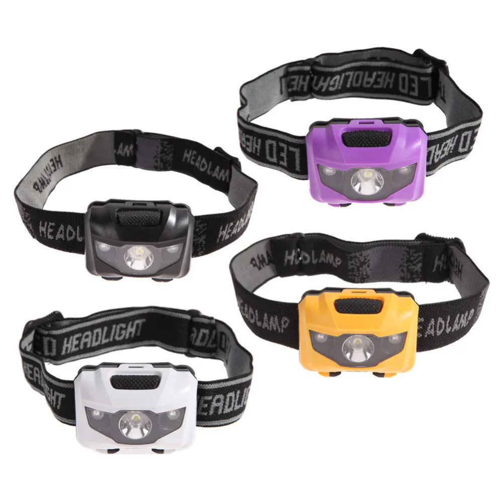 Cat Eye 2nd Generation head torch showing black orange purple white colour options with LED configuration