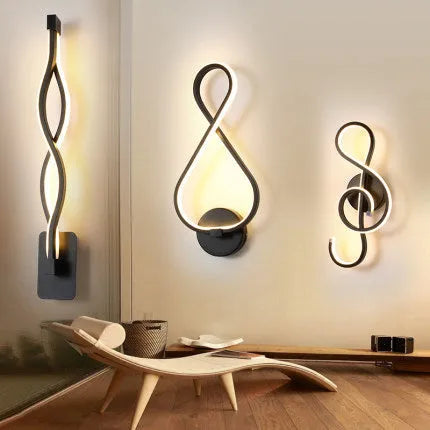 Nordic minimalist LED wall lamp with silicone shade in black, white, wavy, note or rich designs