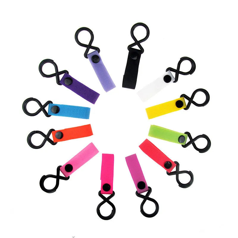 Nylon luggage velcro hook in assorted colours on a white background, showing the looped design and individual OPP pack.