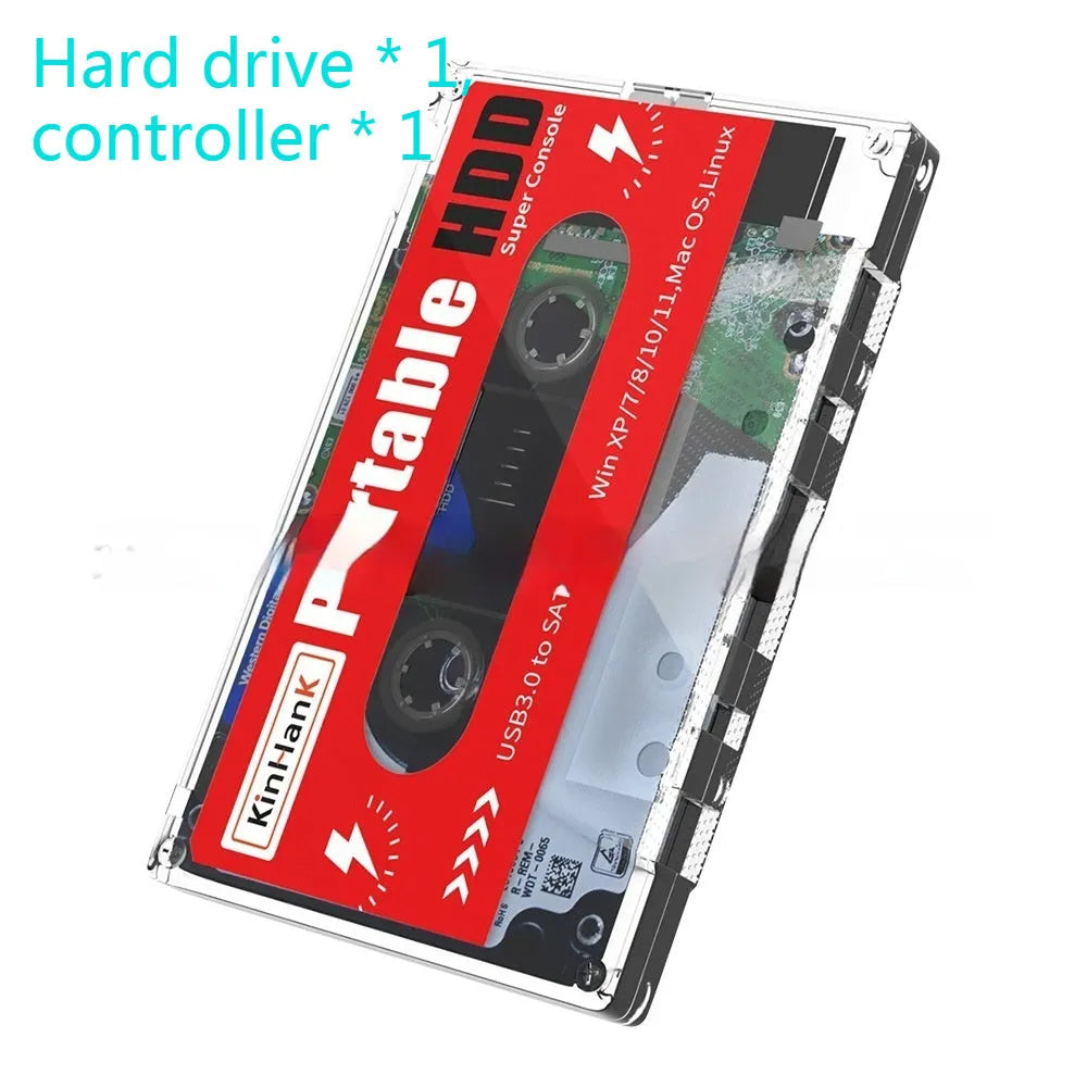 External 2TB mechanical hard disk in PC casing with USB cable for plug-and-play storage expansion
