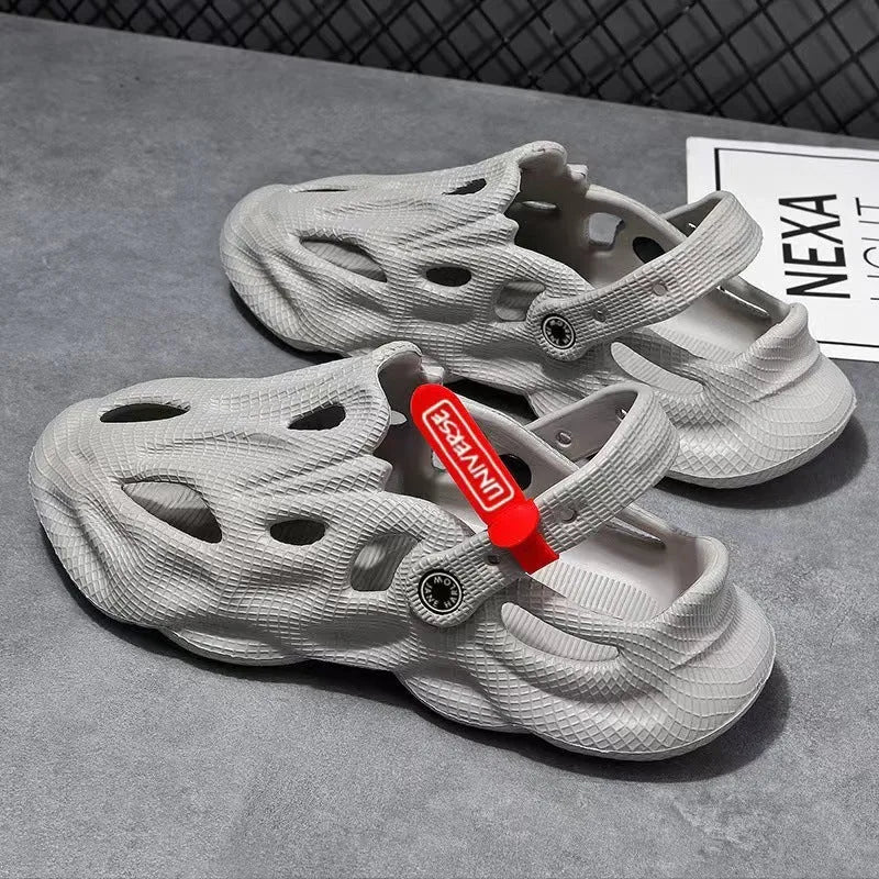 Coconut fibre slippers with closed toe design in EVA material showing grey, black, white, and khaki colour options