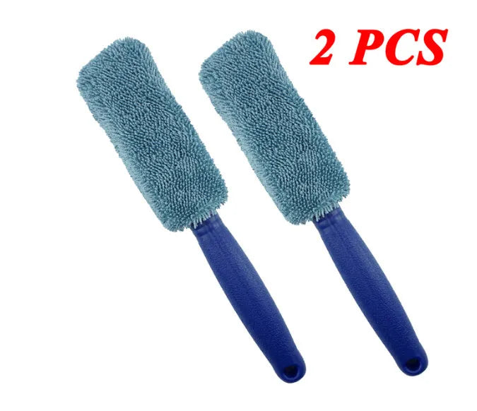 Long handle microfiber car wash tire brush for cleaning alloy wheels and tyre sidewalls