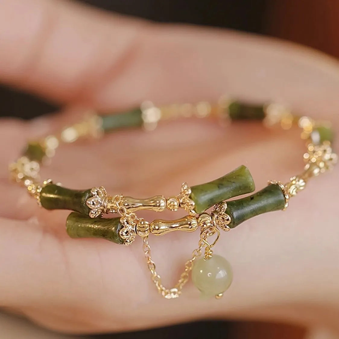 Women's bamboo joint bracelet in plum wine colour with coloured glaze beads