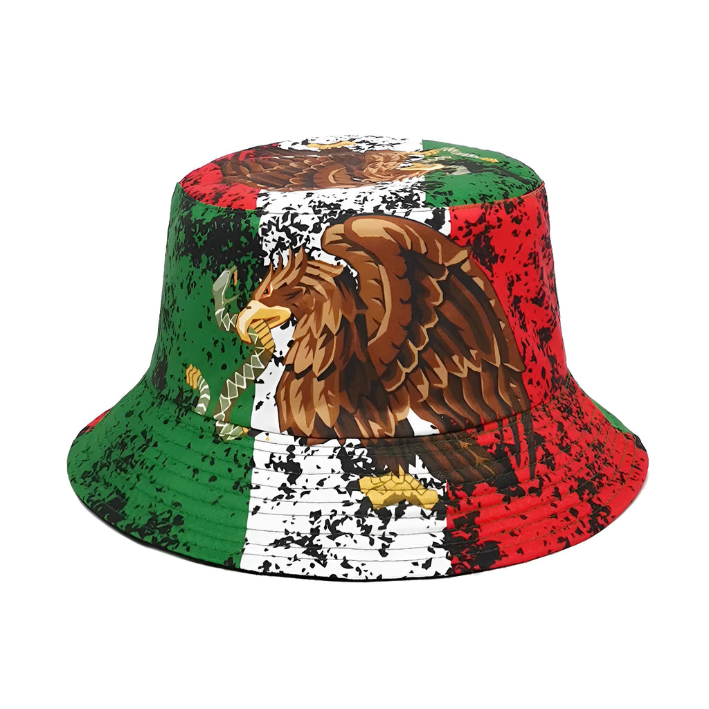 Retro bucket hat with eagle pattern and dome crown in size M for sun protection
