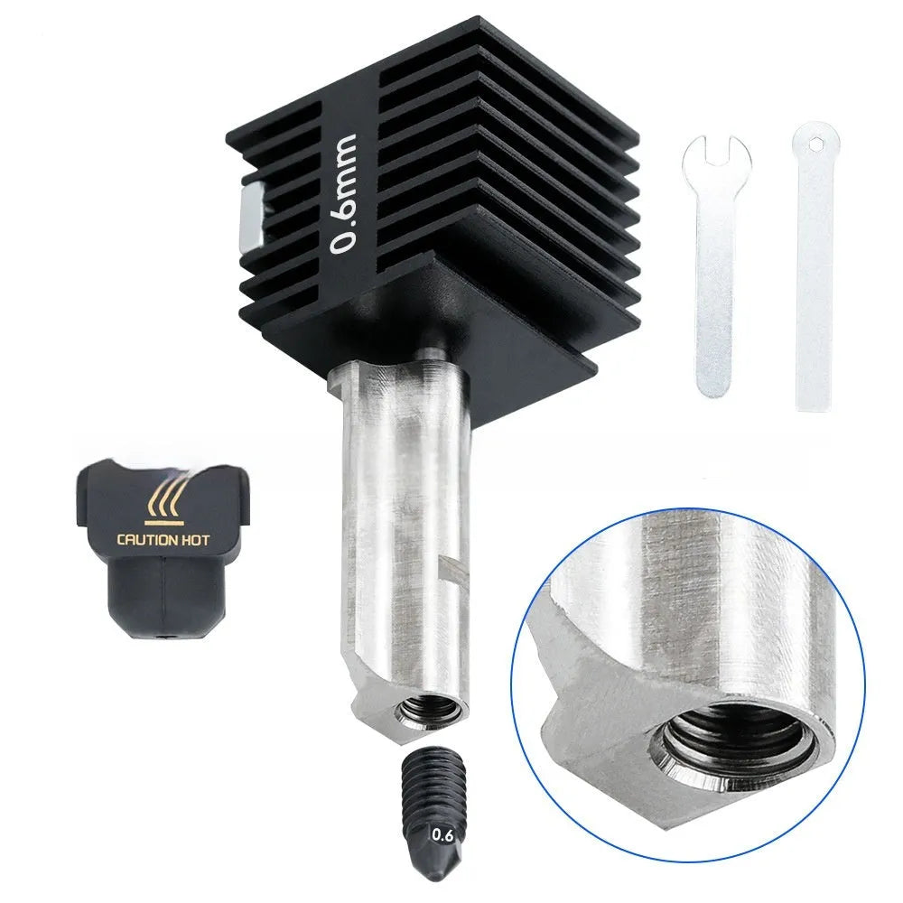Hardened steel hot end nozzle assembly for A1 Mini 3D printer with four nozzle sizes