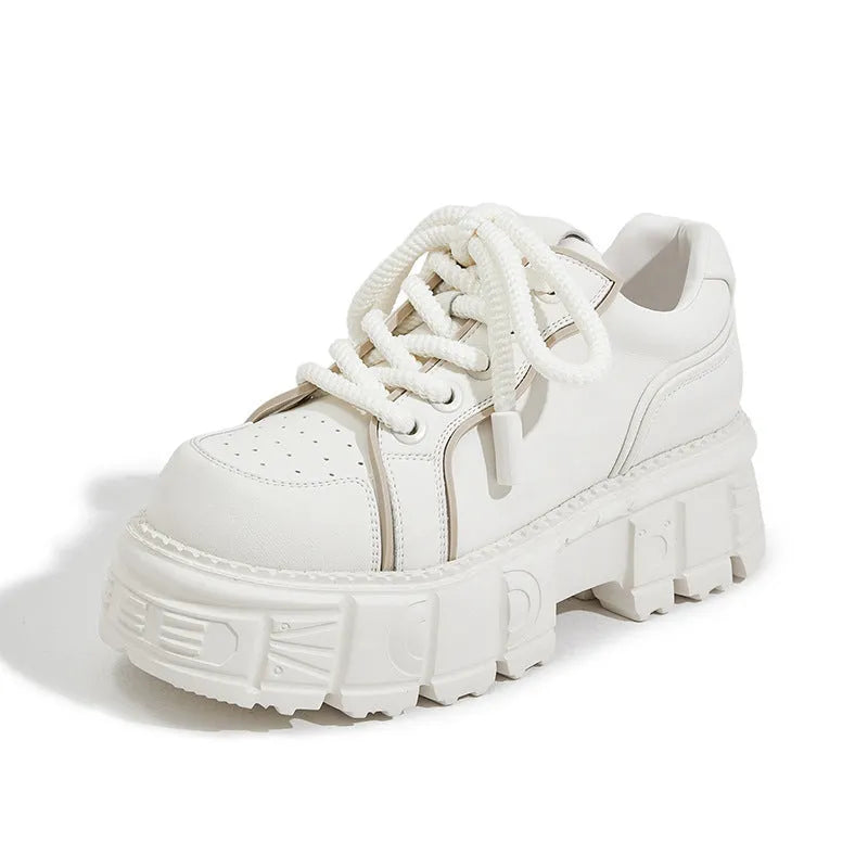 Women's beige and pink leather casual loafers with a muffin bottom and rubber foam sole