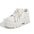 Women's beige and pink leather casual loafers with a muffin bottom and rubber foam sole
