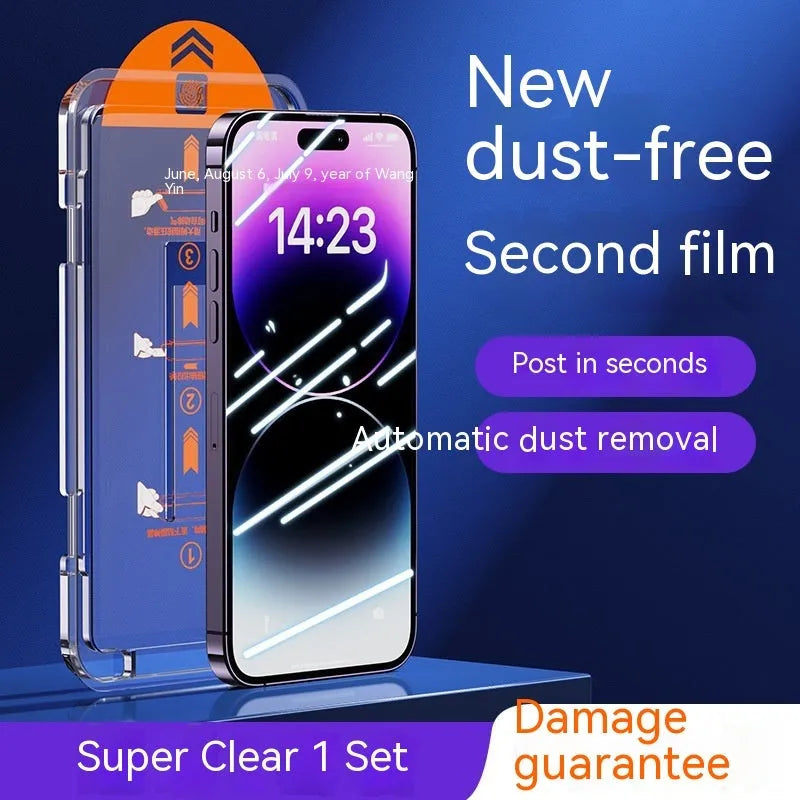 Tempered glass screen protector for iPhone showing HD and privacy colour variants.