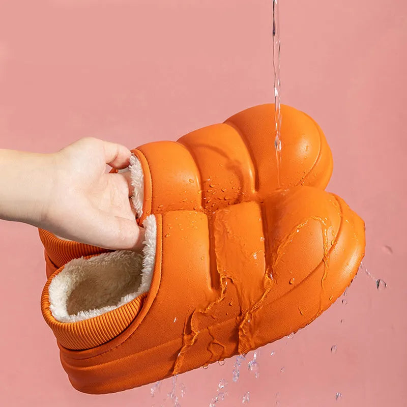 Waterproof EVA couple slippers in various colours with plush lining and non-slip soles
