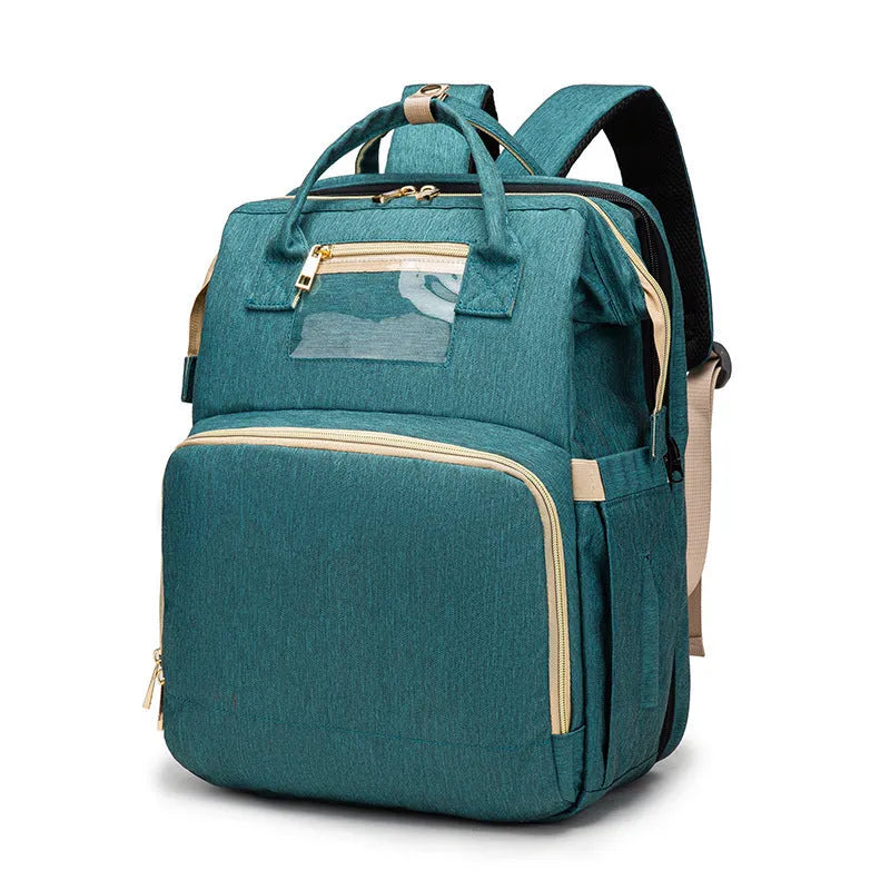 Foldable baby bed backpack with mattress, 30x73x24cm bed, USB option, cationic fabric, black or colour