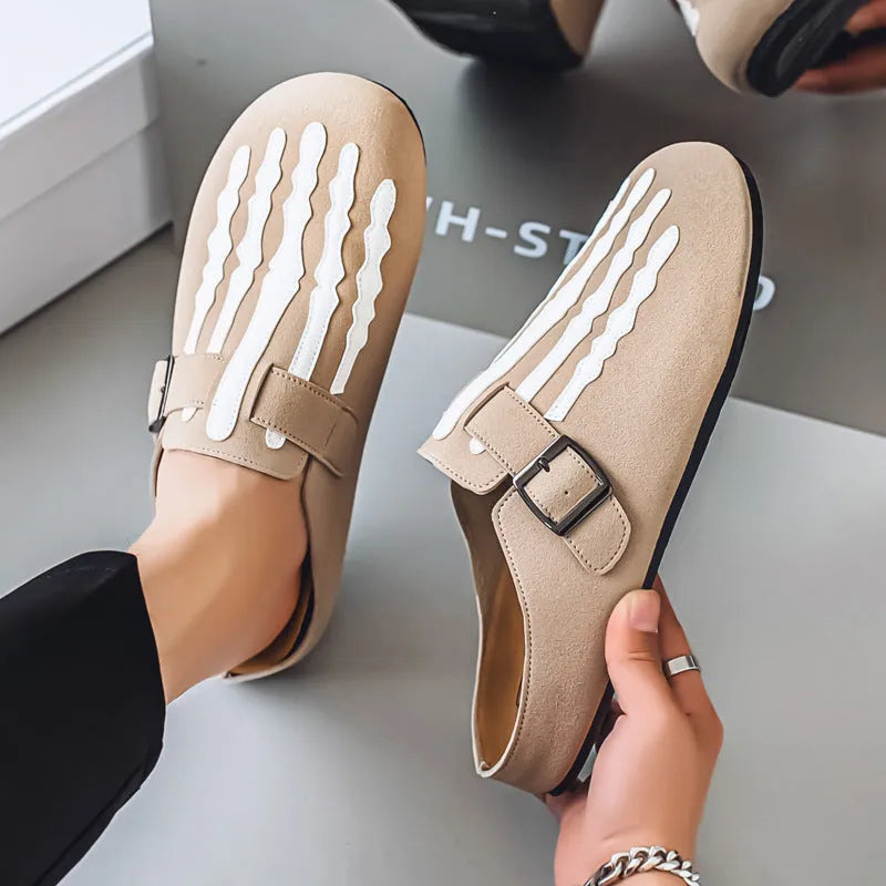 Men's low-top slip-on loafers in sand, black, or camel with embossed artificial leather upper and PVC sole, sizes 39-44.