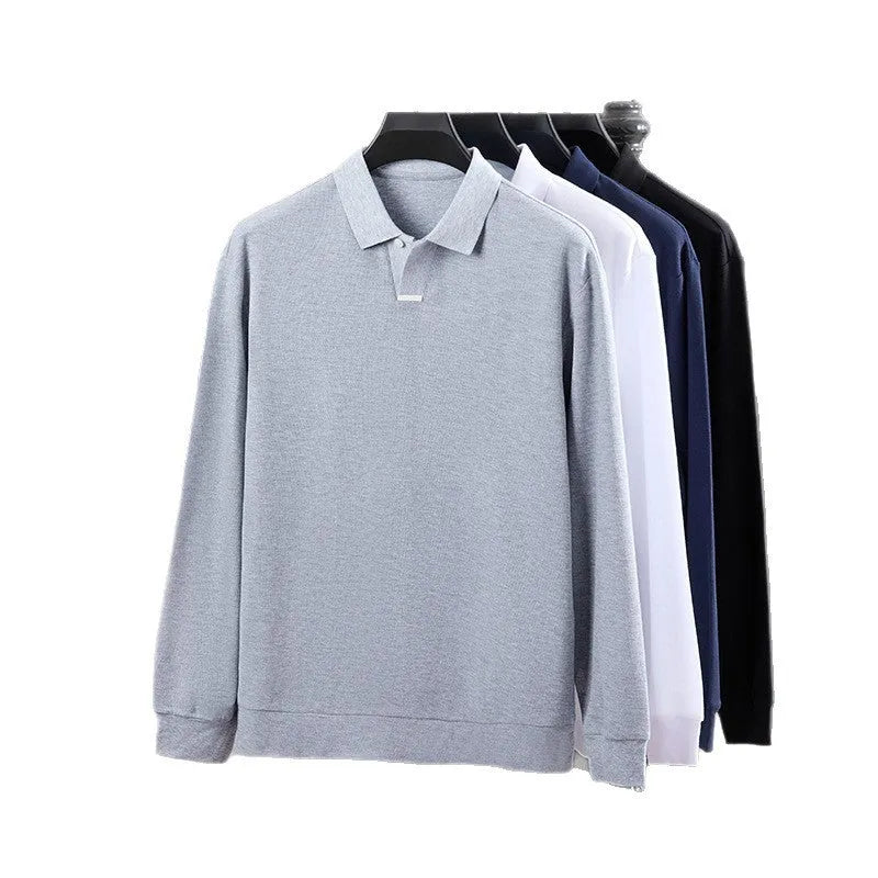 Men's loose fit cotton polo shirt with asymmetric lapel design in multiple colours